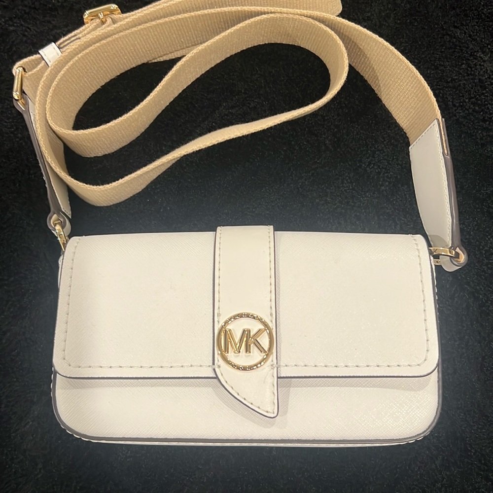 Michael kors Greenwich extra small Saffiano leather sling crossbody optic white